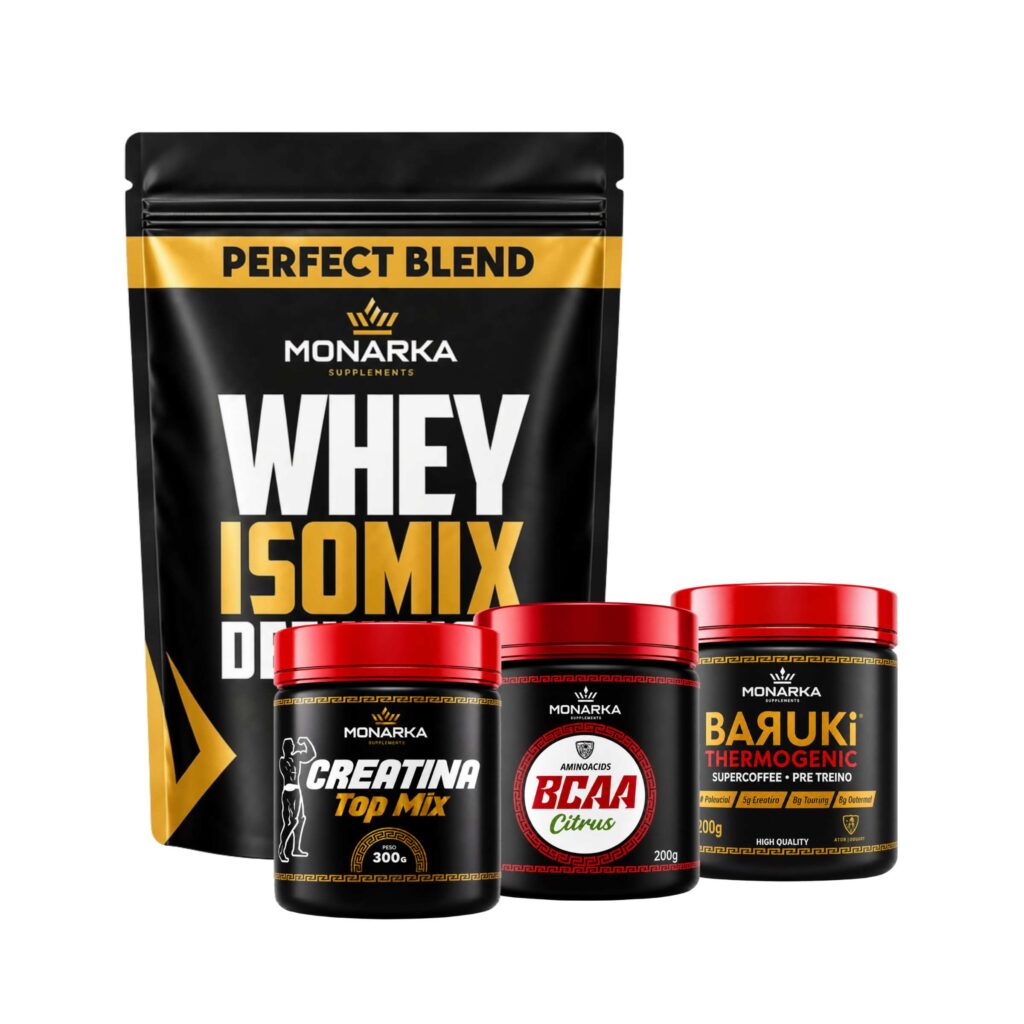 KIT Whey Protein 1kg + Creatina + Bcaa + Pré Treino