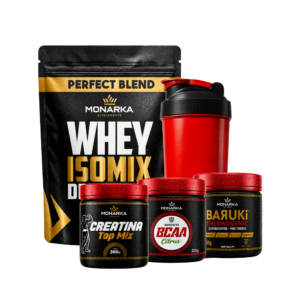 KIT Whey Protein 1kg + Creatina + Bcaa + Pré-Treino Termogênico + Coqueteleira