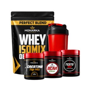 KIT Whey Protein Isomix Definition 1kg + Creatina Topmix + Bcaa + Testo Red + Coqueteleira