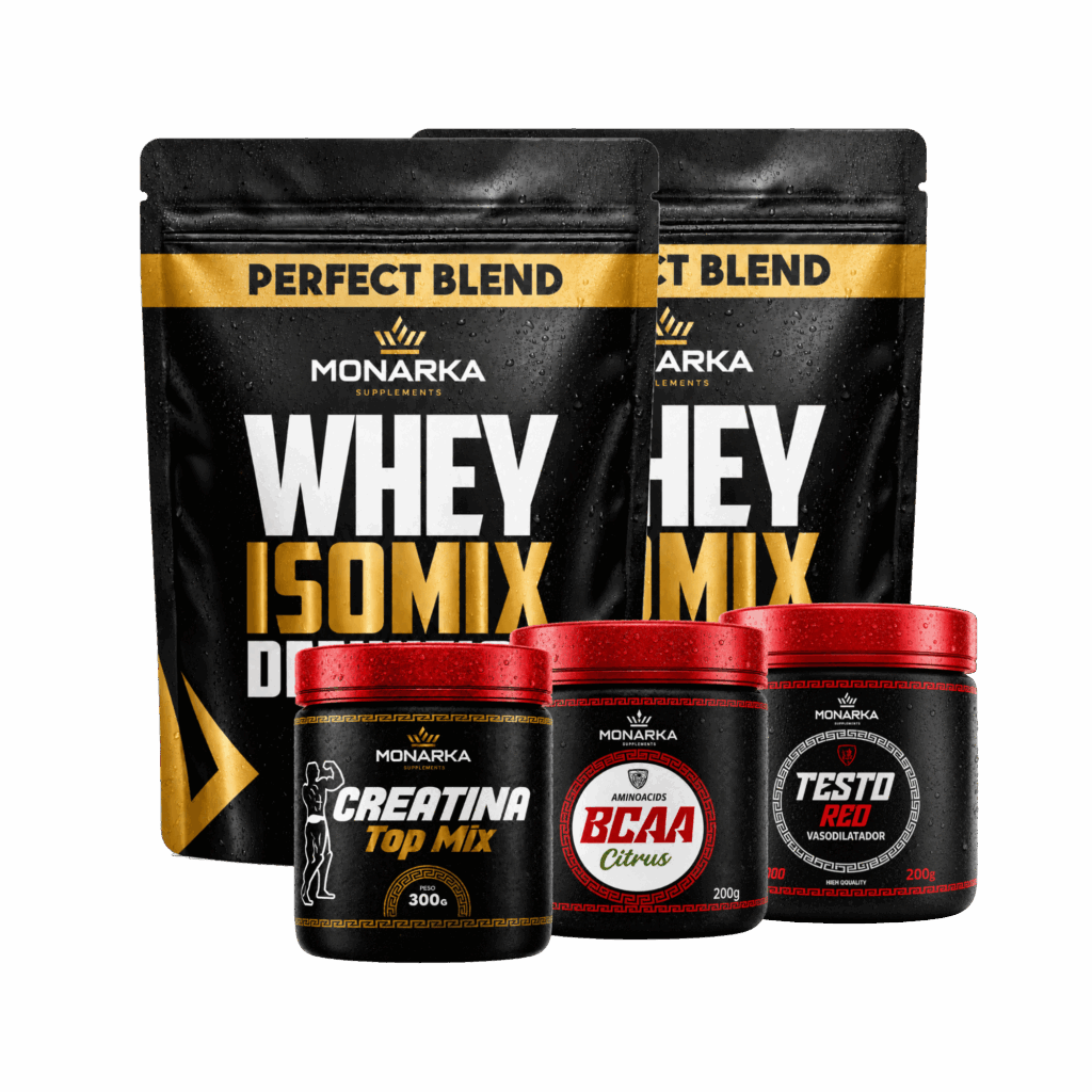 KIT Whey Protein 2kg + Creatina + Bcaa + Testo Red