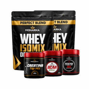 KIT Whey Protein 2kg + Creatina 600g + Bcaa 400g + Testo Red