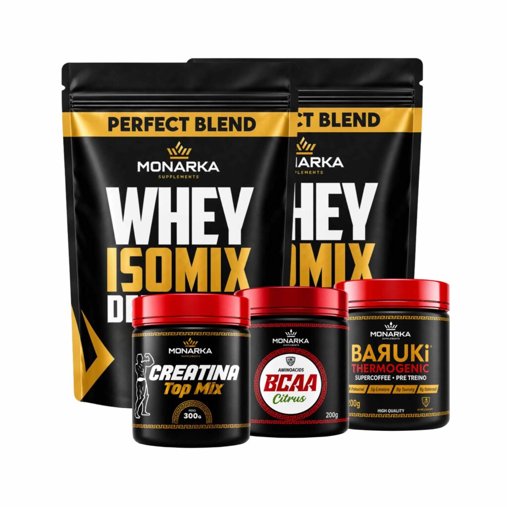 KIT Whey Protein Blend Concentrado 2kg + Creatina + Bcaa + Pré-Treino Termogênico