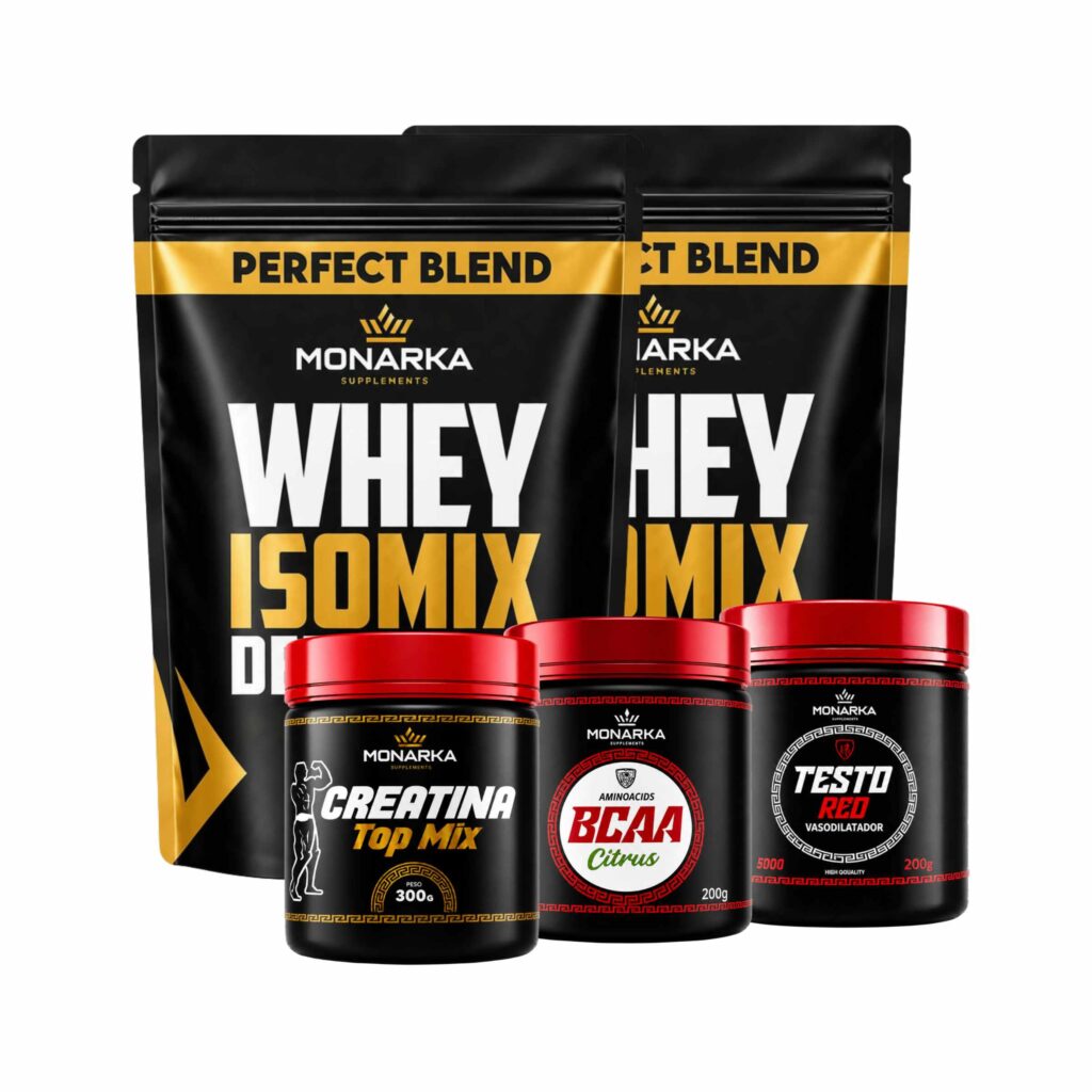 KIT Whey Protein 2kg + Creatina + Bcaa + Testo Red
