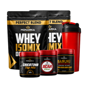 KIT Whey Protein 2kg + Creatina Topmix + Bcaa + Pré-Treino Termogênico + Coqueteleira