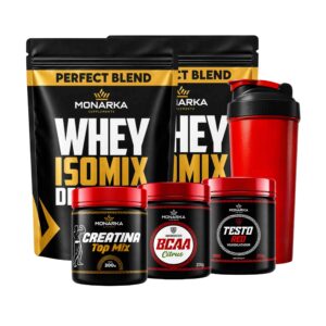 KIT Whey Protein 2kg + Creatina + Bcaa + Testo Red + Coqueteleira
