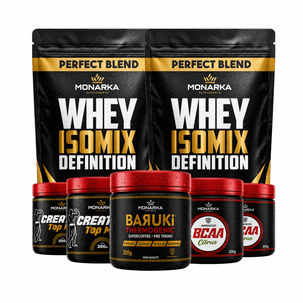 KIT Whey Protein 2kg + Creatina 600g + Bcaa 400g + Pré-Treino Termogênico