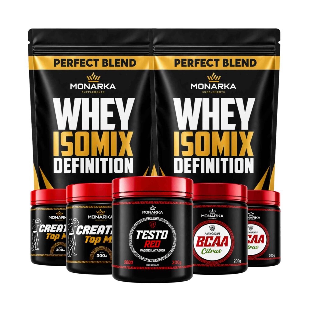 KIT Whey Protein 2kg + Creatina 600g + Bcaa 400g + Testo Red