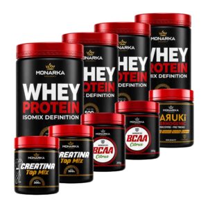 KIT 4x Whey Protein 500g + Creatina 600g + Bcaa 400g + Pré-Treino Termogênico