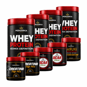 KIT 4x Whey Protein 500g + Creatina 600g + Bcaa 400g + Pré-Treino Termogênico