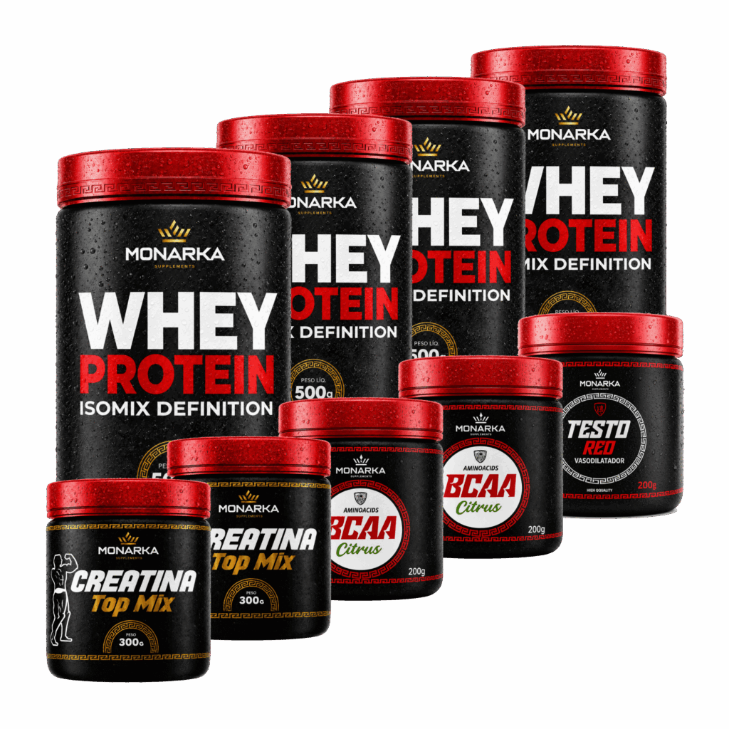 KIT 4x Whey Protein 500g + Creatina 600g + Bcaa 400g + Testo Red