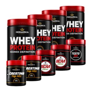 KIT 4x Whey Protein 500g + Creatina 600g + Bcaa 400g + Testo Red