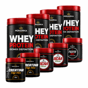 KIT 4x Whey Protein 500g + Creatina 600g + Bcaa 400g + Testo Red