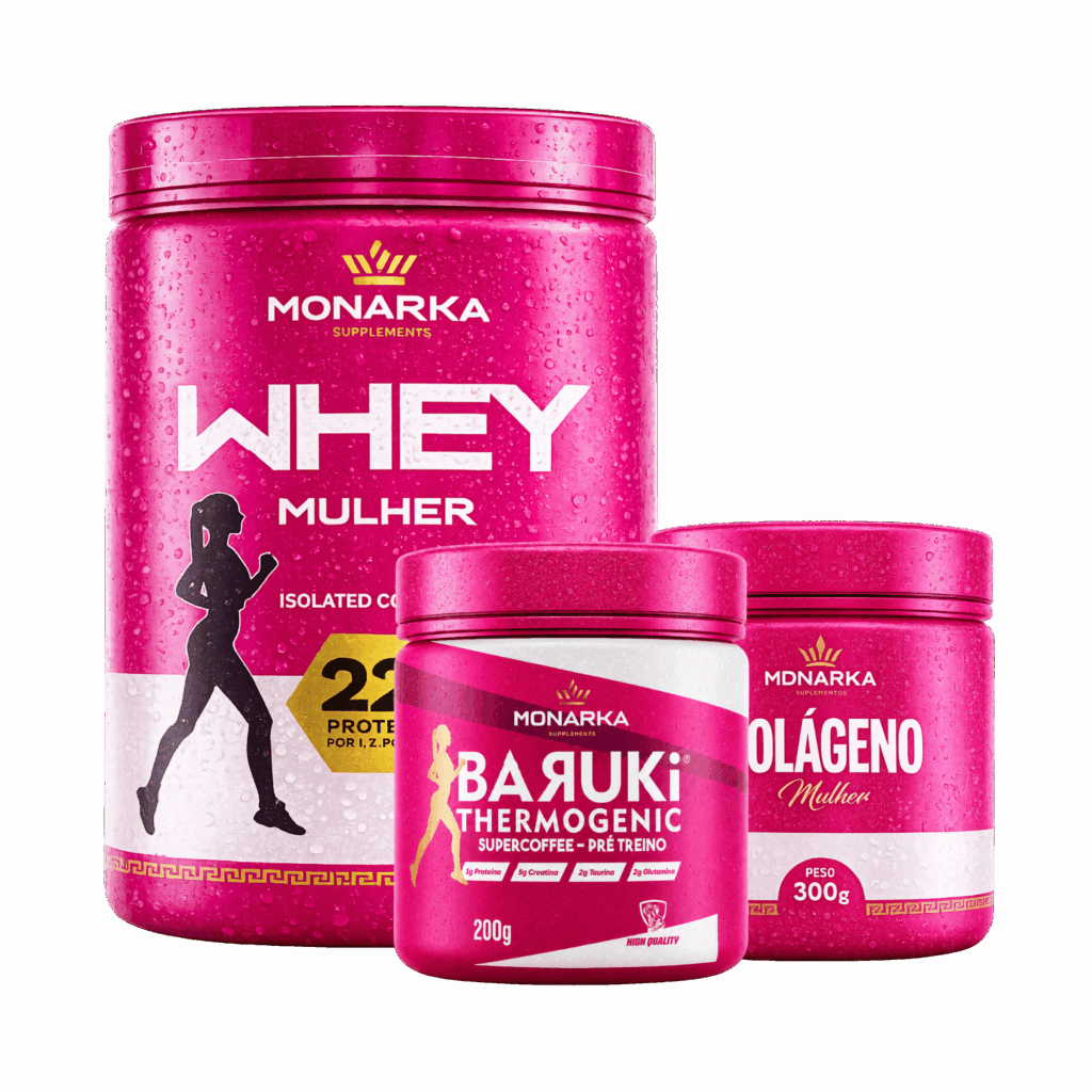 KIT Mulher: Whey Protein + Colágeno + Pré-Treino Termogênico