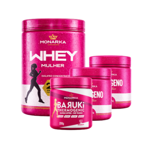 KIT Mulher: Whey Protein + Colágeno 600g + Pré-Treino Termogênico