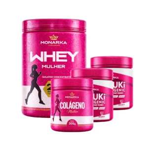 KIT Mulher: Whey Protein 2kg + Pré-Treino Termogênico 400g + Colágeno