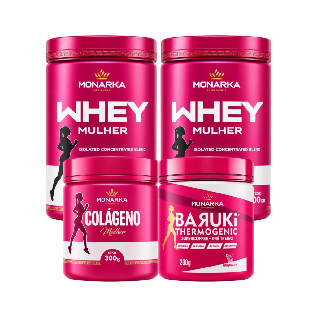 KIT Mulher: Whey Protein 1kg + Colágeno Hidrolisado + Termogênico Pré-Treino