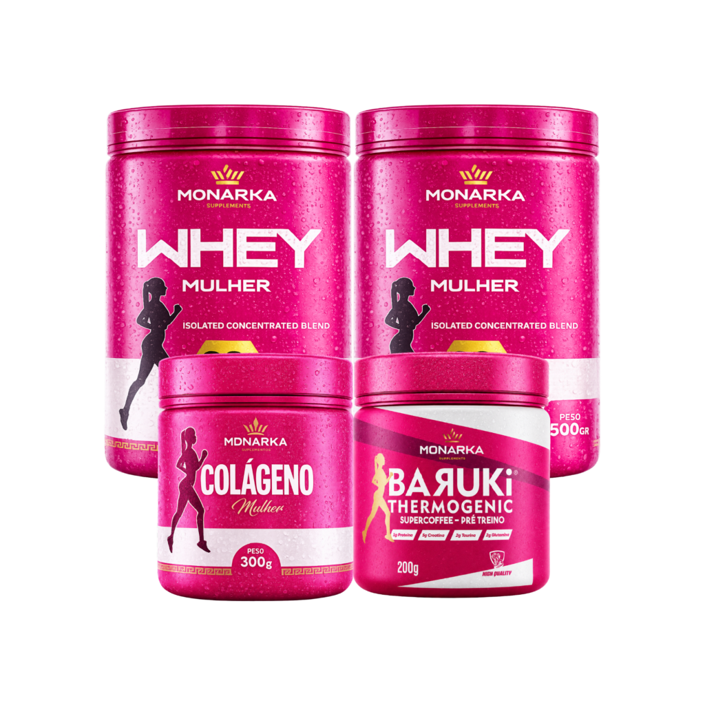 KIT Mulher: Whey Protein 1kg + Colágeno Hidrolisado + Termogênico Pré-Treino