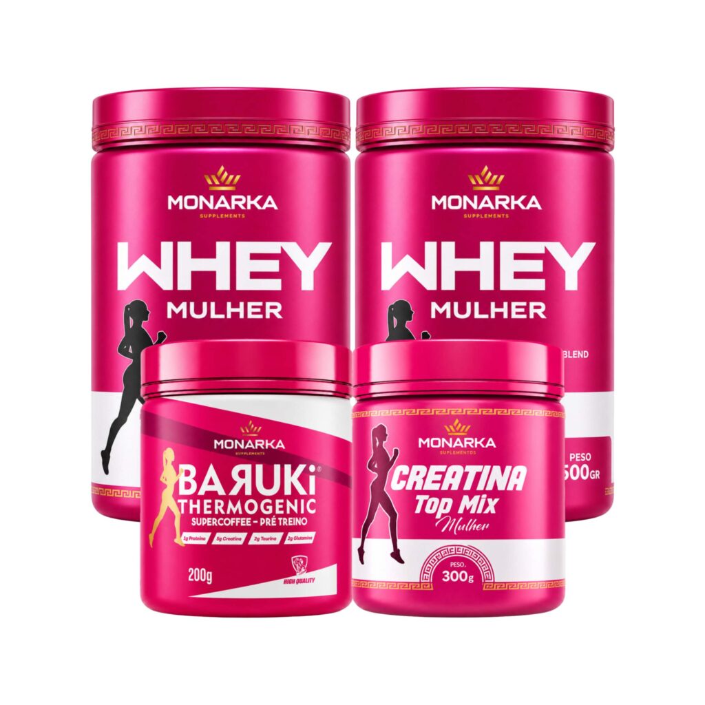 KIT Whey Protein Mulher Blend Concentrado 1Kg + Creatina Topmix + Pré-Treino Termogênico