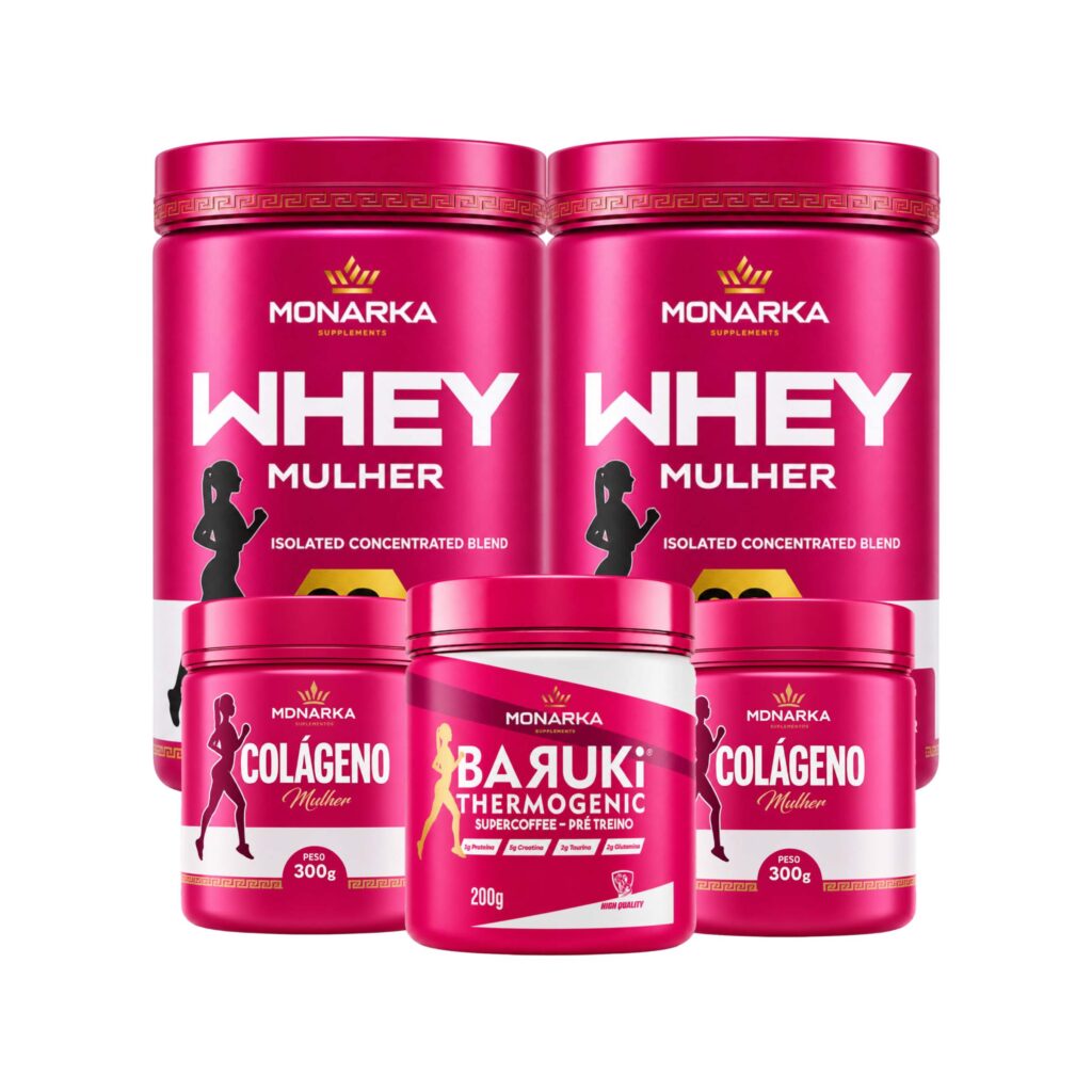 KIT Mulher: Whey Protein Blend Cocentrado 1kg + Colágeno Hidrolisado 600g + Pré-Treino Termogênico