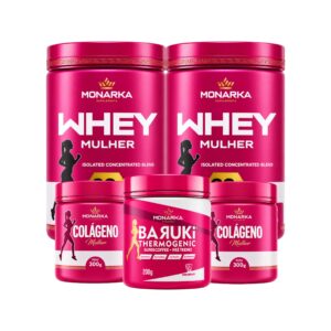 KIT Mulher: Whey Protein 1kg + Colágeno Hidrolisado 600g + Pré-Treino Termogênico