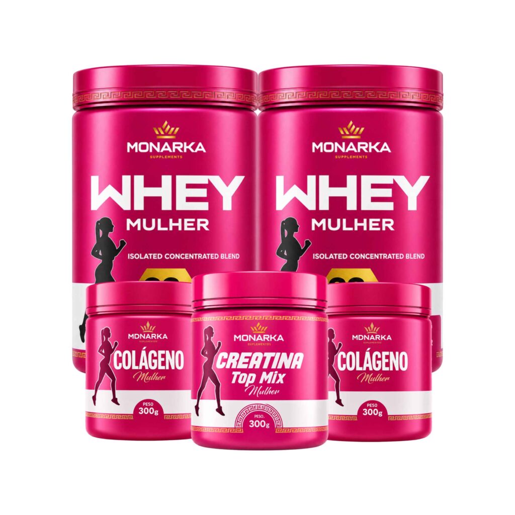 KIT Mulher: Whey Protein 1kg + Colágeno Hidrolisado 600g + Creatina