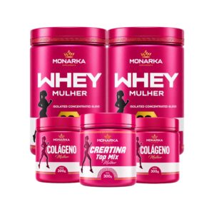 KIT Mulher: Whey Protein 1kg + Colágeno Hidrolisado 600g + Creatina