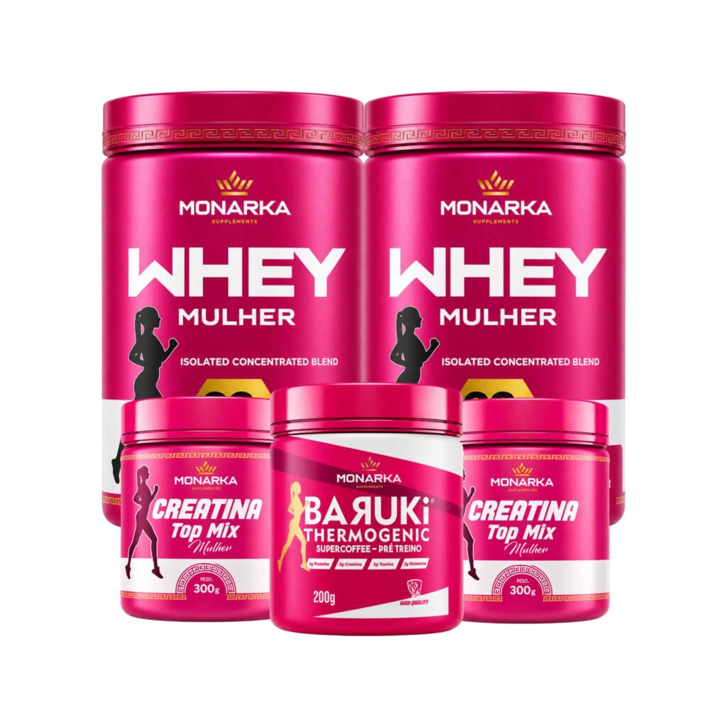 KIT Mulher Whey Protein 1Kg + Creatina 600g + Pré-Treino Termogênico