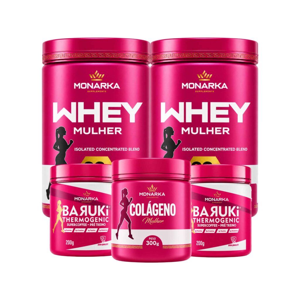 KIT Mulher: Whey Protein 1kg + Colágeno Hidrolisado + Pré Treino 400g