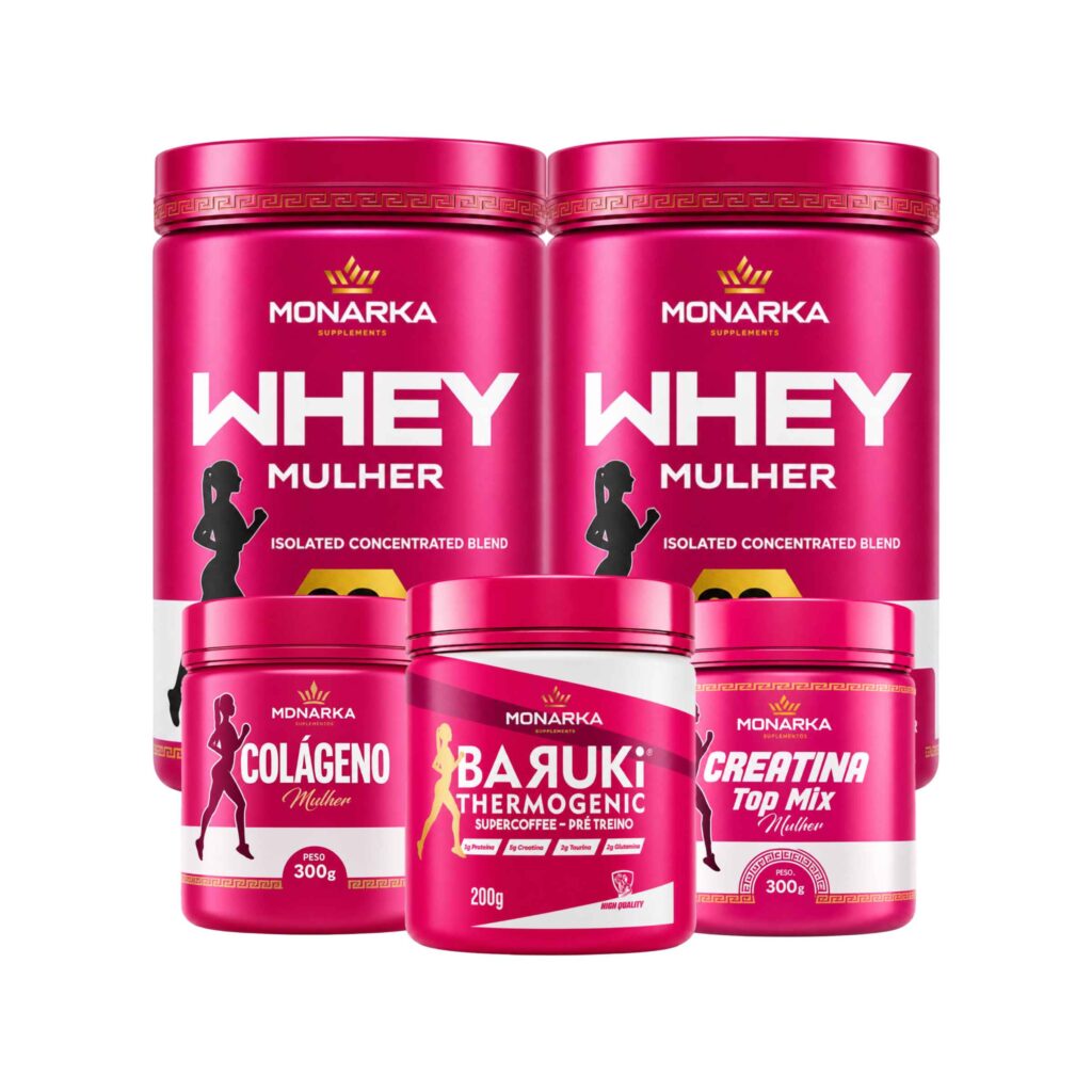 KIT Mulher: Whey Protein 1kg + Colágeno Hidrolisado  + Creatina + Pré Treino