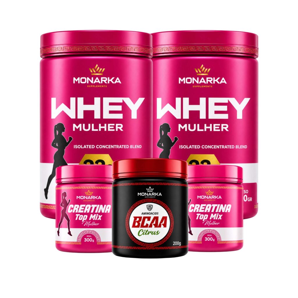 KIT Mulher: Whey Protein Blend Concentrado 1Kg + Creatina 600g+ BCAA