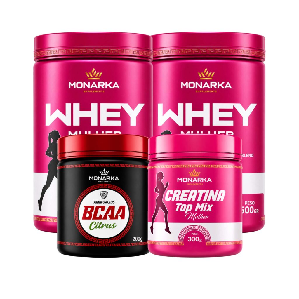 KIT Mulher: Whey Protein 1Kg + Creatina + Bcaa